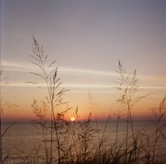 sunset on Lake Michigan, Bronica SQ-A, Lomography 100